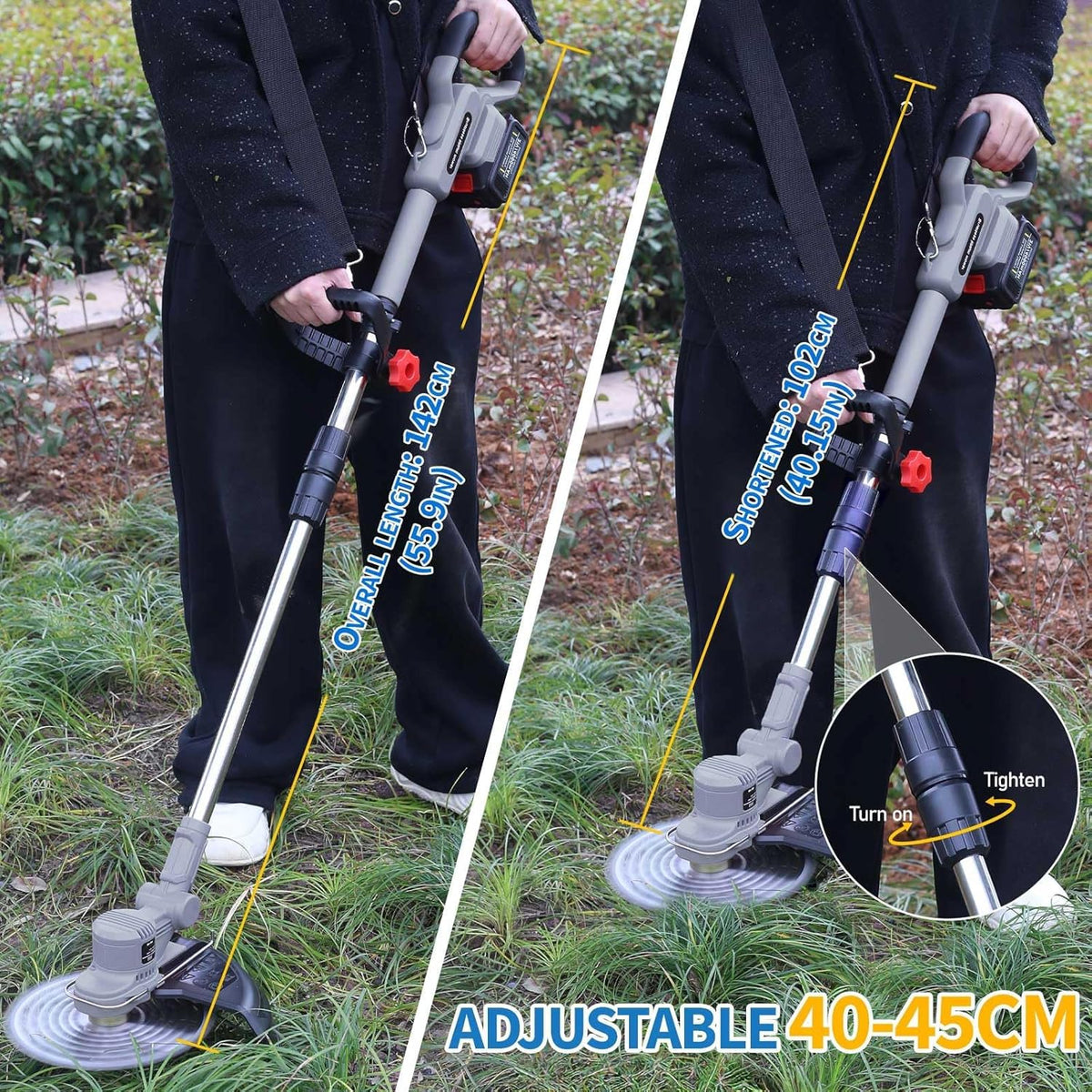 21 V draadloze grastrimmer, 4-in-1 accu-bosmaaier, met 2 accu's 4,0 Ah, onkruidborstel, verstelbare handgreep, 90° draaibare kop, snijdiameter: 25 cm, voor tuin snoeien