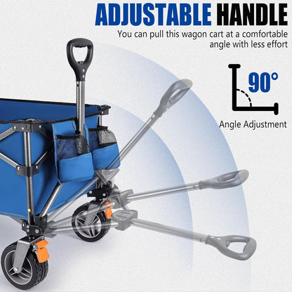 GXCROR Opvouwbare Trolleykar - 140L Heavy Duty Opvouwbare Wagon met Afneembare 14,5 cm diameter & 6 cm Brede Wielen voor Camping, Strand, Tuinieren, 130 kg Capaciteit