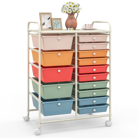 Opbergwagen – Opbergtrolley – Keukentrolley – Ladesysteem – Opbergkast – 10 Lades Met Metaal Frame – Mobiele Opbergtrolley 65,5x37x87 cm