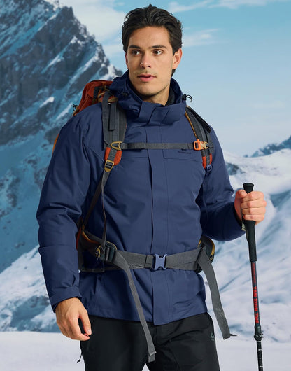 Pioneer Camp 3-in-1 ski-jack voor heren, met donsvoering, waterdicht en winddicht, warm snowboardjack met verstelbare capuchon