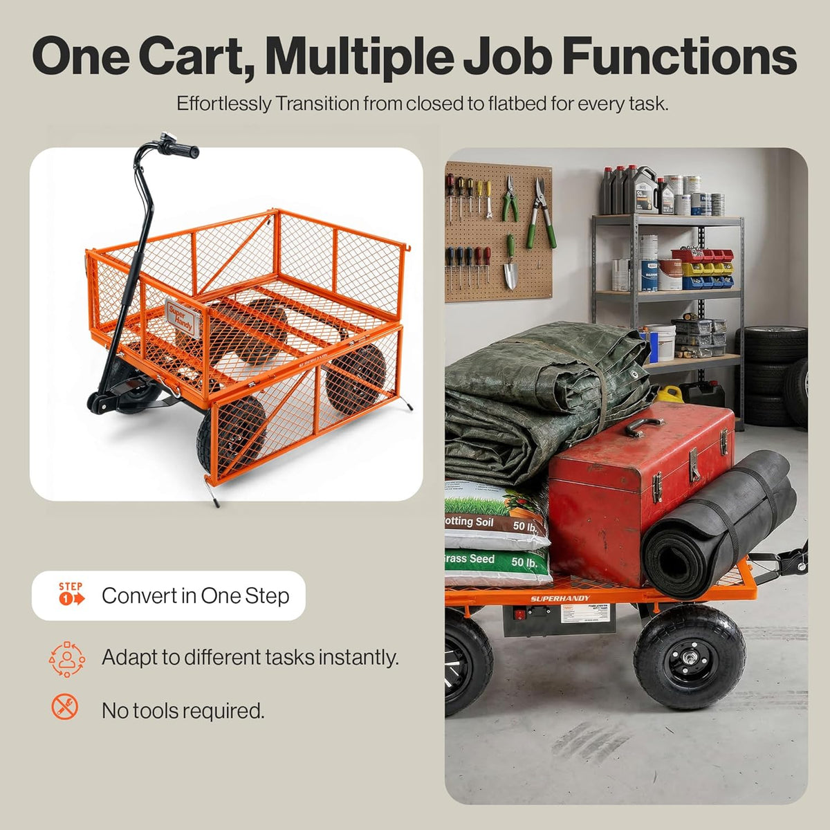 SuperHandy Wagon Utility Cart Hand Truck Handleiding Heavy Duty Gazon Tuin met Verwijderbare Zijmazen 180 kg Max Capaciteit, Zwart
