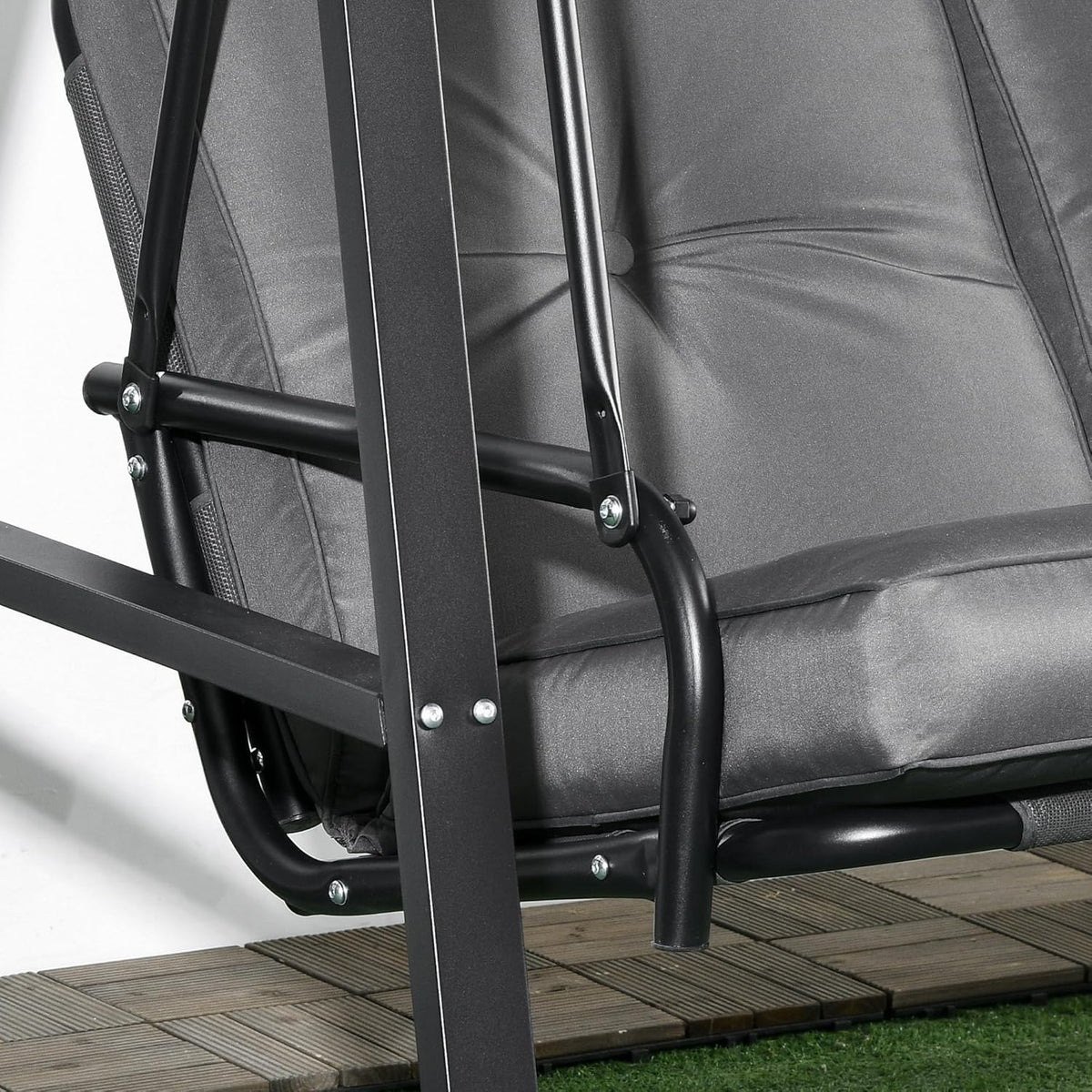 Tuinschommel 2-Persoons – Schommelbank – Tuinbank – Buitenbank – Zitschommel – Verstelbare Zonneluifel – Gepoedercoat Stalen Frame – Comfortabele Dikke Kussens – Donkergrijs