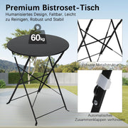 Tuinstoelen - Tuinmeubelen - 3-Delige - Tuin Eettafelstoelen - Inklapbaar Stoelen & Tafel - Bistroset - Moderne Stijl - Weerbestendig - Stabiel - Ruimtebesparend - Onderhoudsvriendelijk - 59.5 x 72 cm Tafel - 42 x 28.5 x 81 cm Stoel - Zwart