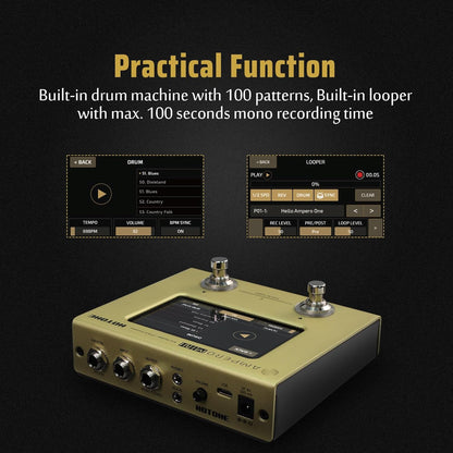 Hotone Gitaar bas multi-effecten processor touchscreen gitaar bas ampp modellering IR cabinets simulatie multi-taal stereo OTG USB audio interface Ampero Mini (Mustard)
