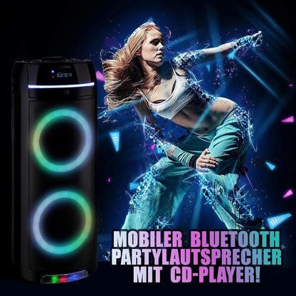 Mobiele Bluetooth Party Speaker Zwart – Discoluidspreker – Partybox – Bluetooth Speaker – Luidspreker – Ingebouwde Cd-Speler – Ledverlichting Met Meerdere Lichtstanden