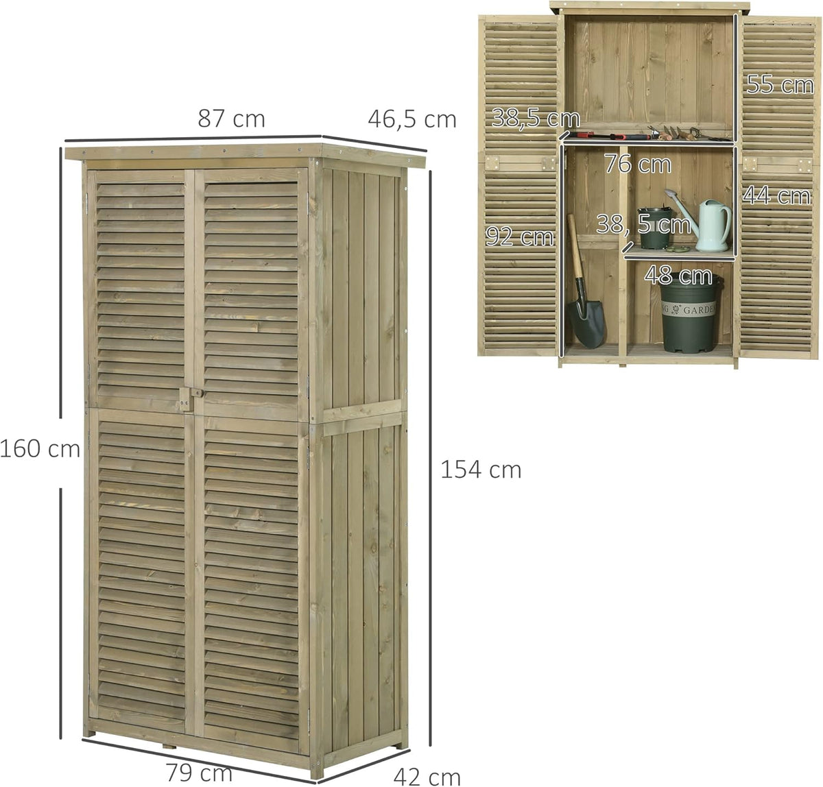 Outsunny tool shed tool shed tool cabinet shed garden 4 compartments grey 87 x 46.5 x 160 cm - QUORE