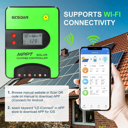 30A MPPT Solar Charge Controller 12V/24V Automatische Maximale PV 100V Laadregelaar Ingebouwde Wifi Adapter met LCD-scherm voor Gel-verzegelde Onderdompeling AGM en Li-Ion Batterijen (WIFI)
