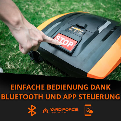 Yard Force EasyMow 260B Robotmaaier, tot 260 m², zelfrijdende robotmaaier, eenvoudige bediening, bediening via Bluetooth en app, 30% helling en 20 V/2,0 Ah lithium-ion-accu,zwart/oranje