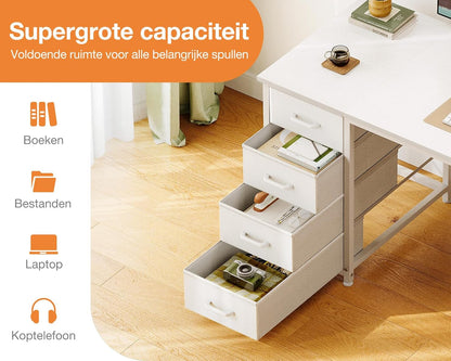 Coleshome Bureau met 8 Stoffen Laden, 120 x 48 cm, Wit Bureau met Opbergruimte, Computerbureau, Kantoortafel, Kantoortafel voor Kantoor, Woonkamer, Thuiskantoor