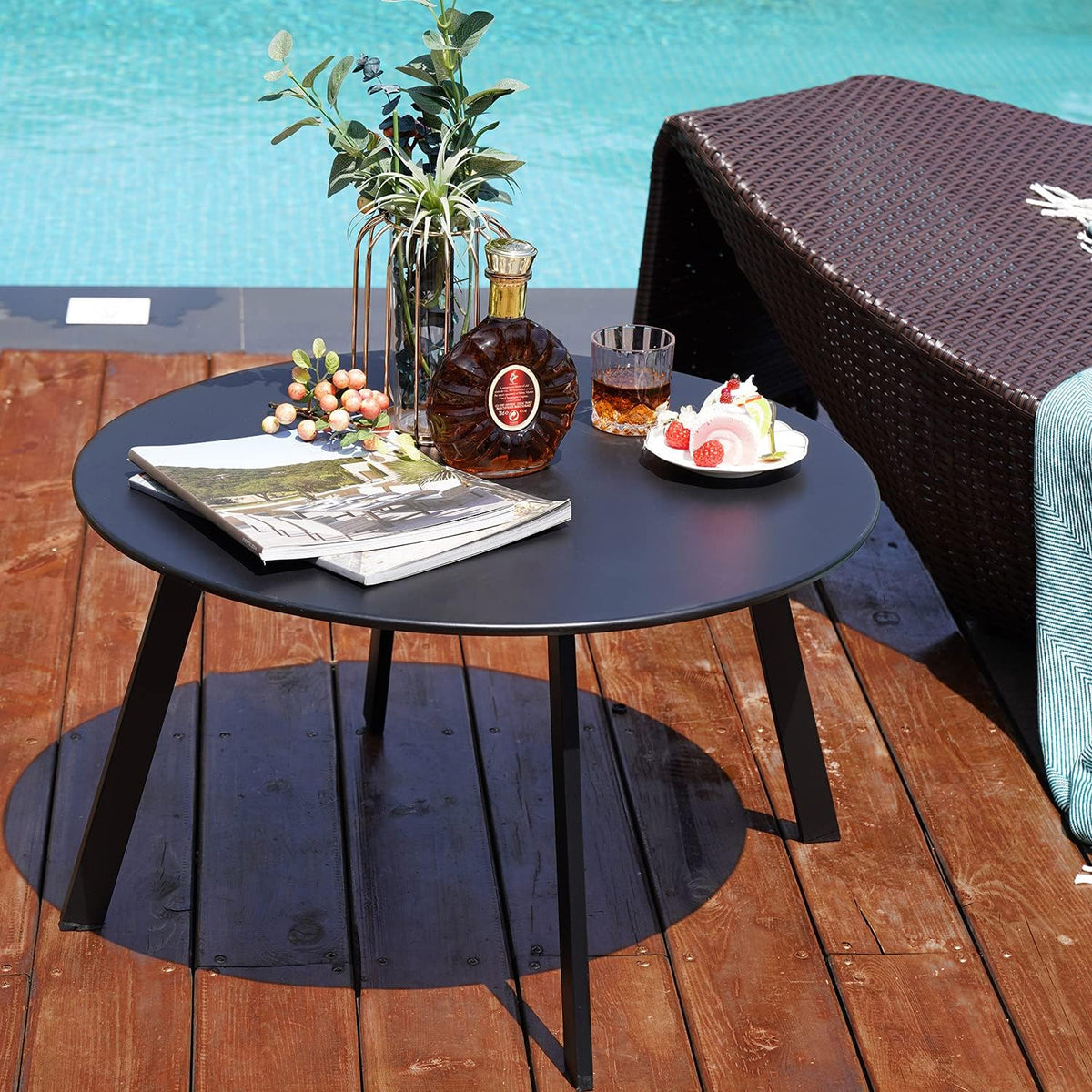 Grand Patio Ronde salontafel, verschillende kleuren, balkontafel, weerbestendig, bijzettafel voor buiten, binnen, woonkamer, kantoor, tuin, balkon (zwart)