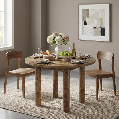 Ronde Eettafel – Eettafel Rond – Keukentafel – Houten Tafel – Eettafel Voor 4 Personen – 100 cm Diameter – Hoogwaardig MDF Bruin - QUORE
