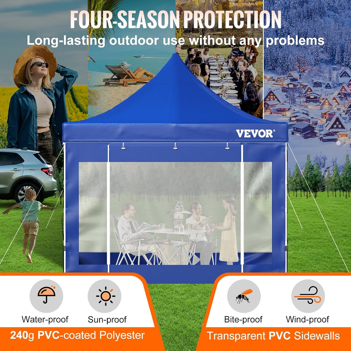 VEVOR Paviljoen opvouwbaar 3x3m vouwpaviljoen 240g PVC gecoat polyester pop-up paviljoen