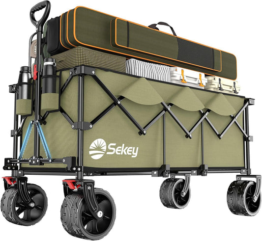 Sekey XXXL Opvouwbare Bolderwagen 300L 150KG Draagvermogen, Opvouwbare Bolderwagen 17x10 cm Extra Brede Banden voor Alle Terreinen, Gepatenteerd Opvouwbaar uit VIER Richtingen, XXXL-Super 4013, Zwart