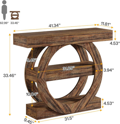 Tribesigns 100cm Entrance Table with Storage, 3 Tier Farm Console Table with Shelves, Wooden Foyer Tables for Entrance, Living Room, Hallway, Behind Sofa (Rustic Brown)
