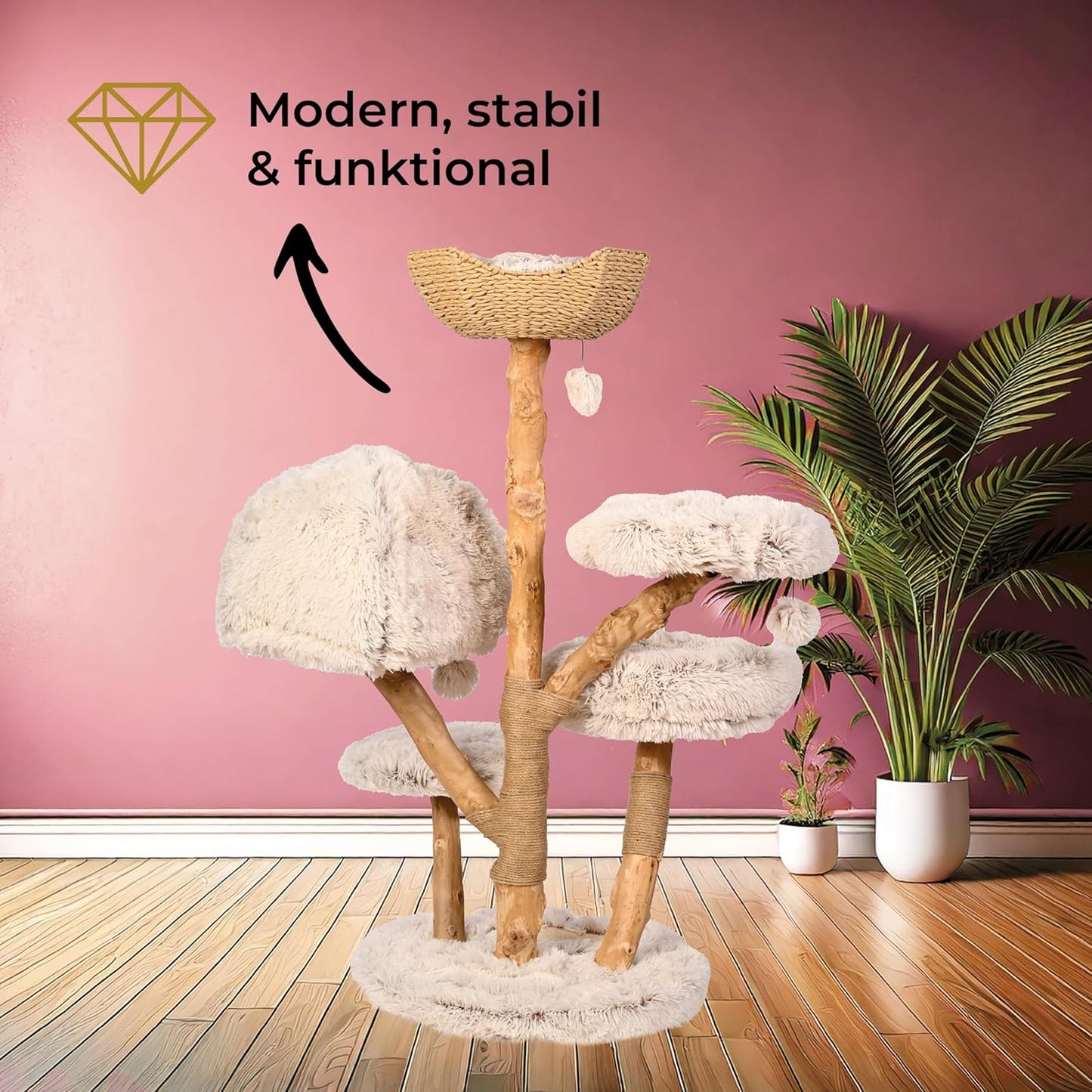 Krabpaal – Kattenboom – Klimpaal – Kattenmeubel – Krabmeubel – Medium Groot 128 cm Hoog – Stevige Sisal Basis Beige
