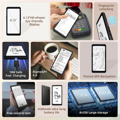 Bigme HiBreak Pro 6.1 "Epaper Mobiele Telefoon 8+256 GB Android 14 OS Smartphone, 5G Dual SIM, GPS, Zwart