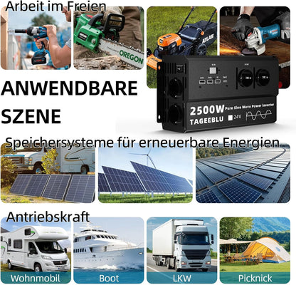 2000W zuivere sinus omvormer 24v 220v vrachtwagen, transformator 24v 220v met LCD-scherm, 4 EU-stopcontacten