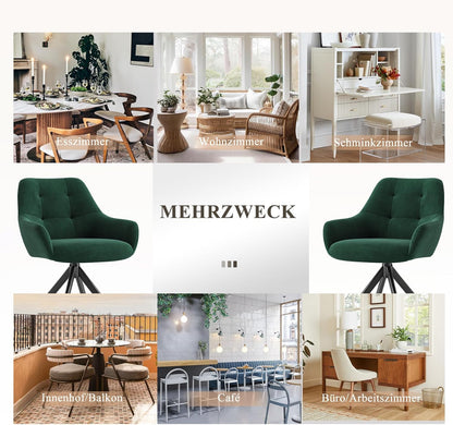 COLAMY Draaibare eetkamerstoelen, set van 2, eetkamerstoelen, draaibaar, met armleuning, draaibare armleuning, met rugleuning, voor eetkamer, stoelen van zachte poolstof met metalen frame voor keuken
