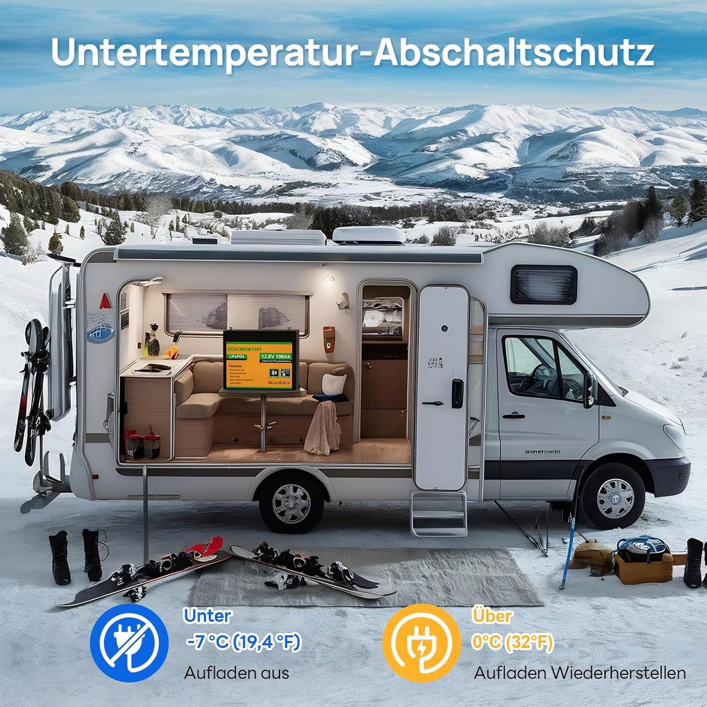 Li-ion Accu – Lithium Batterij – LiFePO4 Accu – 12V 100Ah Accu – Accu Met Oplader – Bluetooth Monitor – Laag Temperatuurbescherming