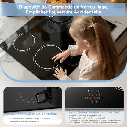 Kookplaat met 4 Pitten – Inductiekookplaat – Elektrische Kookplaat – Inbouw Kookplaat – Vitrokeramische Kookplaat – 60 cm Breed – 6000 W Vermogen – Touchbediening met Timer en Kinderslot