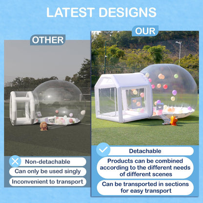 Opblaasbaar balhuis, pvc, transparant, opblaasbare tent met ventilator, opblaasbaar balhuis, iglo-koepel voor bruiloft buiten, verjaardagsfeest (blauw)