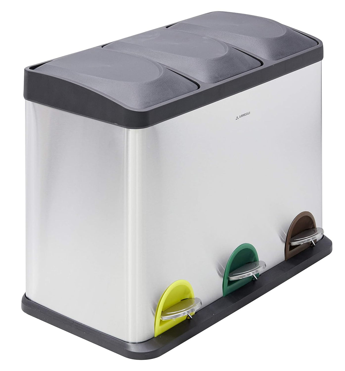 ARREGUI Step Bin CR705-45L Stalen Afval- en Recyclingbak met Pedaal | 3x15L (45L) | Keukenafvalbakken | Recycleeremmer voor Huis en Kantoor