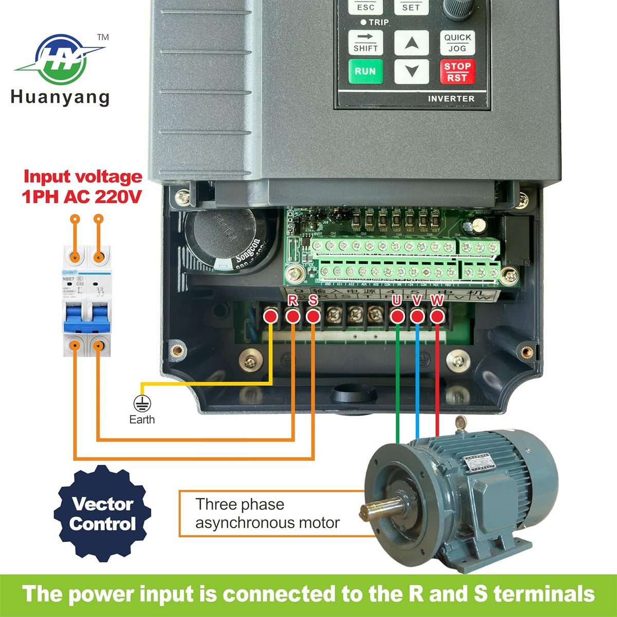 Vectorregeling Computerized Numerical Control (CNC) frequentieomvormer (VFD) van de motor, 220 V, 5,5 kW, 7,5 pk voor spindelmotor, controle van de snelheid, Huanyang GT-serie (220 V, 5,5 kW)