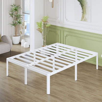 Metalen Bed 120x190 cm, Stevig Frame met Ronde Hoekpoten 41 cm, Grote Opbergruimte, Geluidsloos, Eenvoudig Montage, Wit