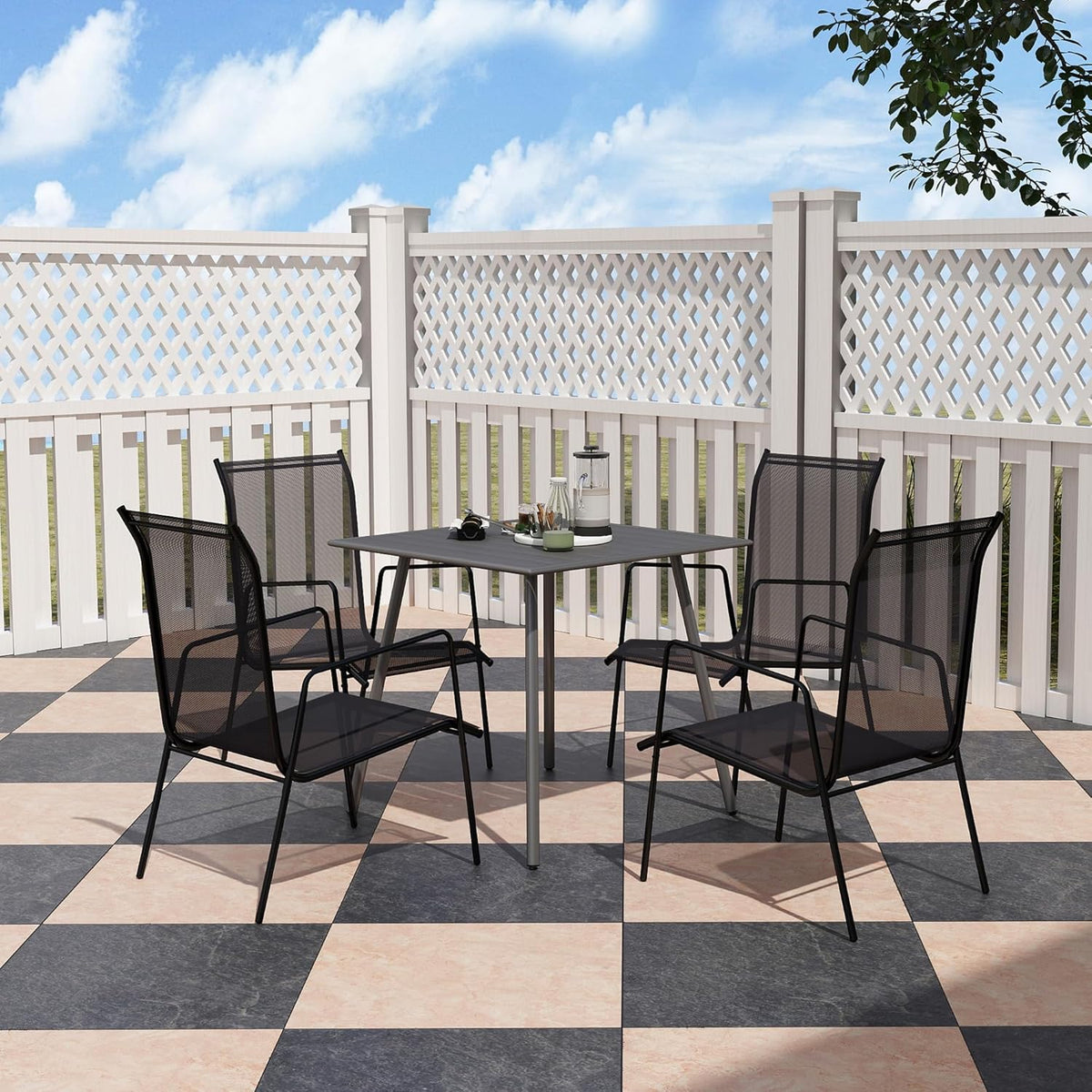 Outsunny Gartentisch Stahl 80 x 80 x 74 cm Wetterfest Buffettisch mit Stahlrahmen, rutschfest Campingtisch 6 Persons Balcony Terrassentisch Outdoor Esstisch für Garten, Terrasse, Balcony, Grau
