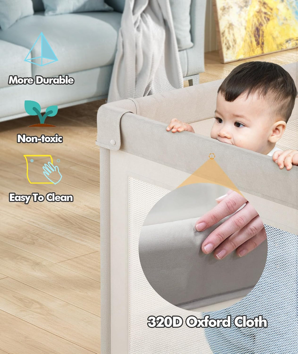 Mloong Baby Playpen with Mat, 59 x 71 Inch Extra Large Playpen for Babies and Toddlers, Indoor & Outdoor Activity Center, Safety Baby Fence with Door, Play Pen, Playground - QUORE