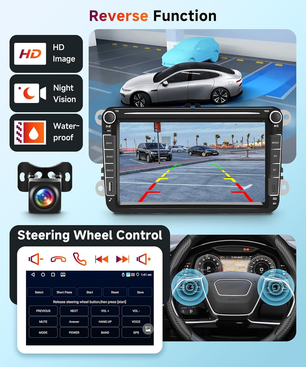 4 + 64 G: Hodozzy Carplay autoradio voor VW Passat Golf, Seat, Altea, Skoda Octavia met USB/USB-C/GPS/WiFi, VW, autoradio 7 inch 2 DIN Bluetooth met Android Auto/32 EQ/FM/RDS/SWC + achteruitrijcamera