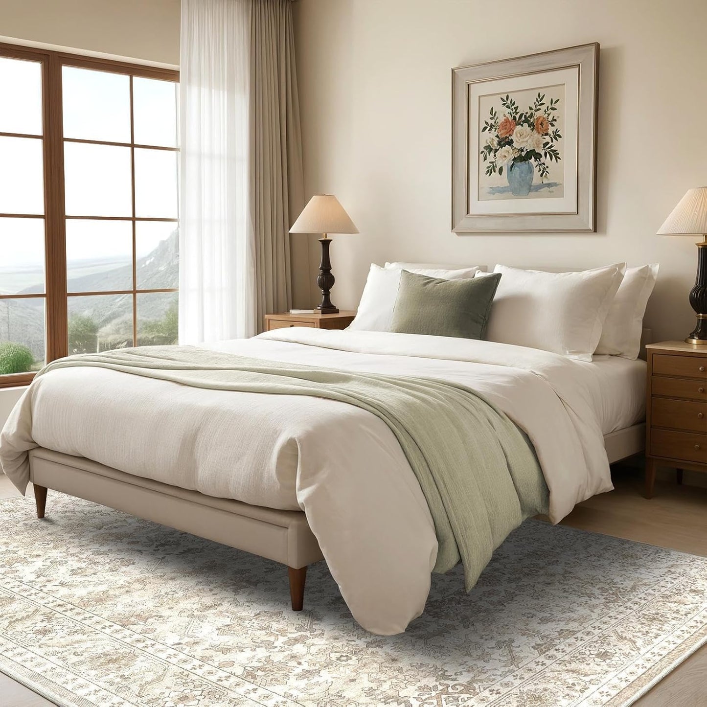 HOMFINE Vintage tapijt - woonkamertapijt slaapkamertapijt wasbare tapijten eetkamertapijt laagpolig buitentapijt pluizig antisliptapijt 300 x 400 cm Beige