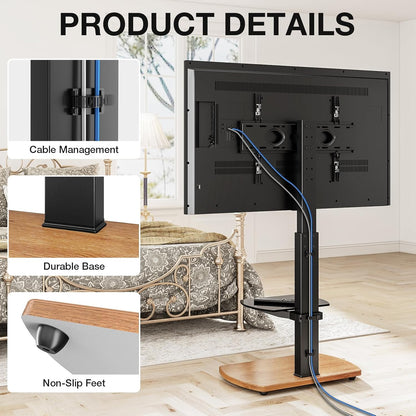 TTAP TV-standaard voor 32-65 inch tv's met eiken voet en enkel glazen plank/met draaibare en in hoogte verstelbare montagebeugel (OAK)