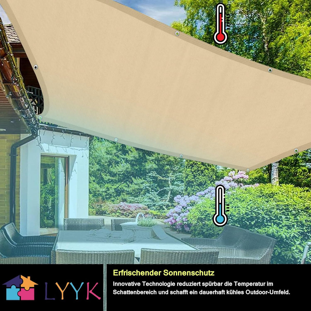 Schaduwnet, schaduwnet, schaduw voor terrasoverkapping, outdoor, uv-bestendig, ademend, zonweringsnet, voor pergola, tuin, balkon, schaduwdoek, 3 x 6 m, beige