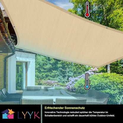 Schaduwnet, schaduwnet, schaduw voor terrasoverkapping, outdoor, uv-bestendig, ademend, zonweringsnet, voor pergola, tuin, balkon, schaduwdoek, 3 x 6 m, beige