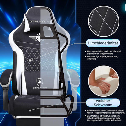 Gamingstoel – Gamestoel – Bureaustoel – PC Stoel – Ergonomische Stoel – Ademend Textiel – Verstelbare Rugleuning Tot 150° – Zwarte Stoffering