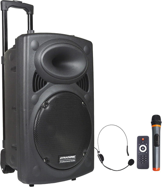 DYNASONIC Dynapro12 Mobile PA geluidsinstallatie microfoons luidsprekersystemen batterij MP3-USB-SD incl. draadloze microfoon geluidssysteem