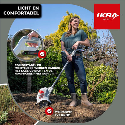 IKRA Snoerloze Grondfrees IAMH 20, werkbreedte 19cm, werkdiepte tot 15,5cm, looptijd max. 30 minuten, incl. accu & lader
