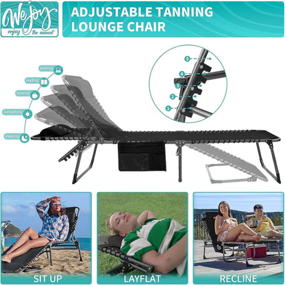 #WEJOY Set van 2 campingligstoelen, zonnebed met zijzak en kussen, draagbaar en licht driepootbed, tot 120 kg, 190 x 59 x 34/37 cm, voor outdoor, reizen, tuin