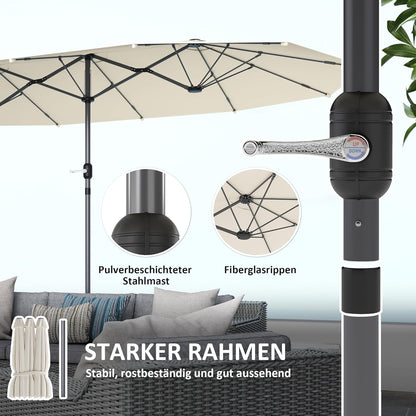 Outsunny Double Umbrella, 437 x 260 cm, UV Protection, Steel Parasol with Hand Crank, Oval Balcony Screen, Beach Screen, Windproof, Stable Market Umbrella, Crank Umbrella for Beach, Balcony,