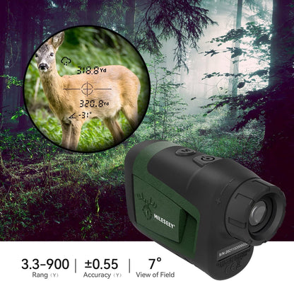 MiLESEEY Laser Range Finder Hunting 900Yards Angle Compensation and Horizontal Distance Scan Mode Speed Accurate 6X Magnification Archery Rangefinder Rain Mode in rain and fog Hardcase