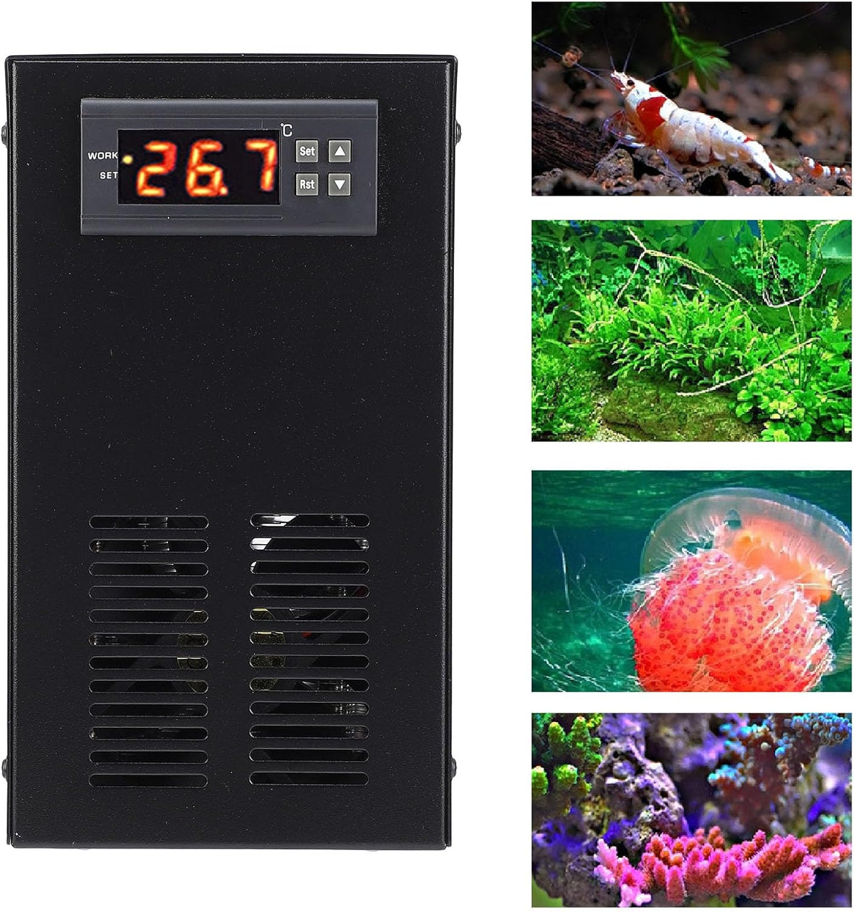 Aquarium Waterkoeler EU Stekker – Aquariumkoeler, Waterkoeler, Chiller, Koelmachine – Voor Tot 35L – 120W Vermogen, Digitaal Display