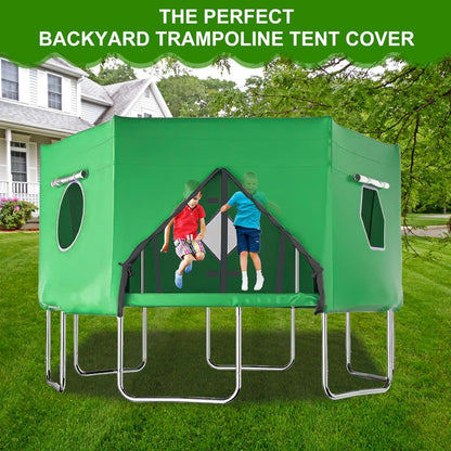 Trampoline Tent 427 cm Overkapping Afdekking, Trampoline Dak Accessoire voor Rechte Stangen met 6 Stangen, Bescherming tegen Zon en Wind, Geschikt voor Outdoor Gebruik (Groen)