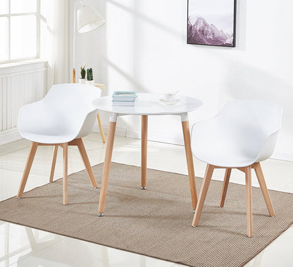 EGGREE Set van 4 eetkamerstoelen met poten van massief beukenhout, retro design, keukenstoelen van hout, wit, woonkamerstoel met armleuningen