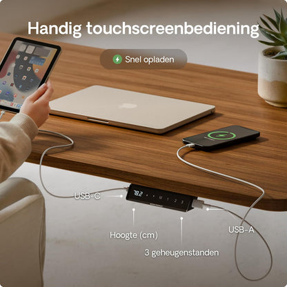 Desktronic Desk HomeOne - Height Adjustable 120 x 60 cm - Fast Twin-Motor Stand Desk - Very Stable Electric Standing Desk - One-Piece Table Top Standing Desk - Touch Screen Control - QUORE
