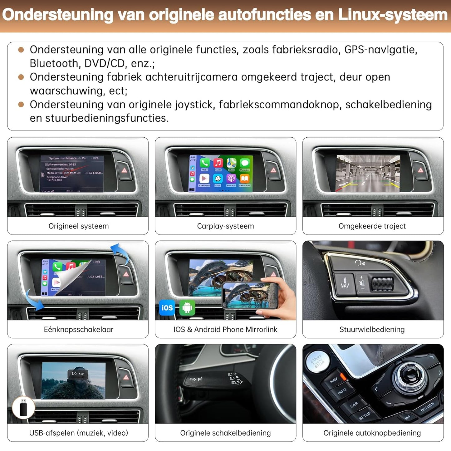 Draadloze CarPlay Android Auto Retrofit Kit – CarPlay Adapter – Smart Connect Module – Infotainment Upgrade – Bluetooth Interface – Siri Stembesturing – Achteruitrijcamera Ondersteuning