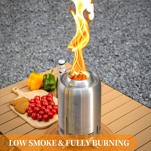 Vuurschaal - Vuurkorf - Vuurplaats - Tafelvuur - Tafelblad - Draagbaar - Pellet - Wood - Brandstof - Lichte - Duurzame - Marshmallow-roosterstokjes - met Draagtas - voor Buiten - Camping - Vis - Wandelen - RVS - 16.3 x 30.6 cm - Zilver