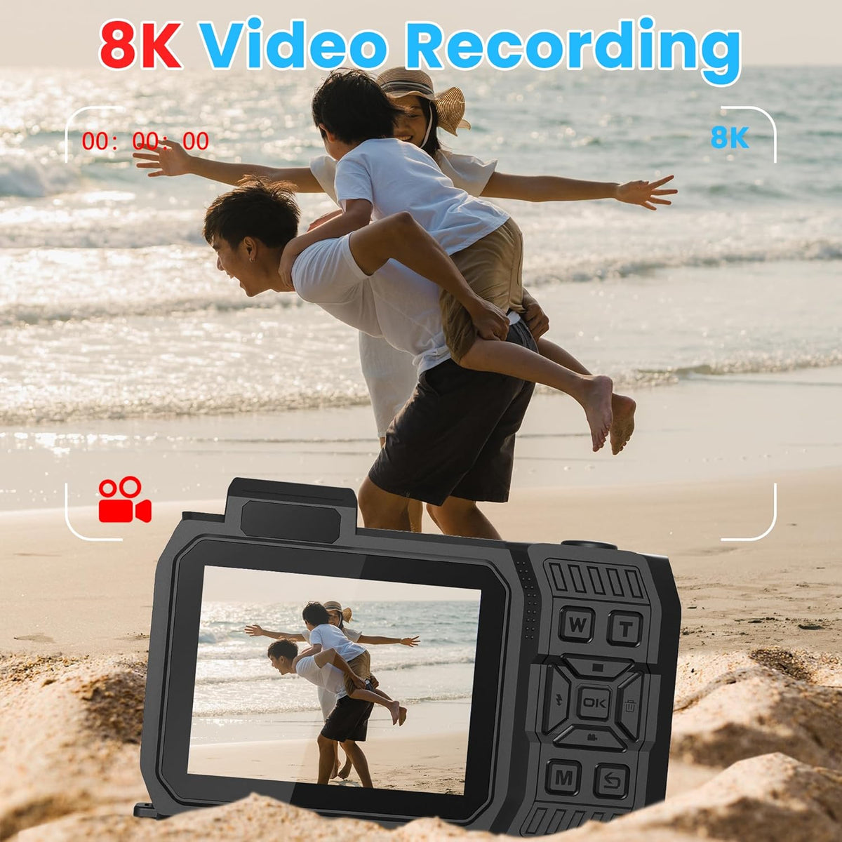 Verbeterde 8K 70MP onderwatercamera met 32G-kaart, 33FT waterdicht, robuust, stofdicht schokbestendig voor snorkelen, selfie digitaal voor duiken, dual-screen fotografie