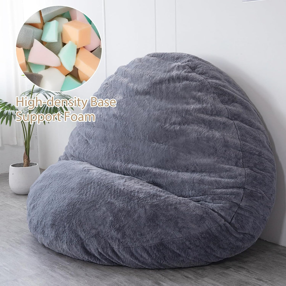 MAXYOYO Bean Bag Bed in Charcoal Square Chair with Fluffy Plush Cover and Filling, Ideal for Adults, Couples and Guests, Large Size, 180 x 180 cm