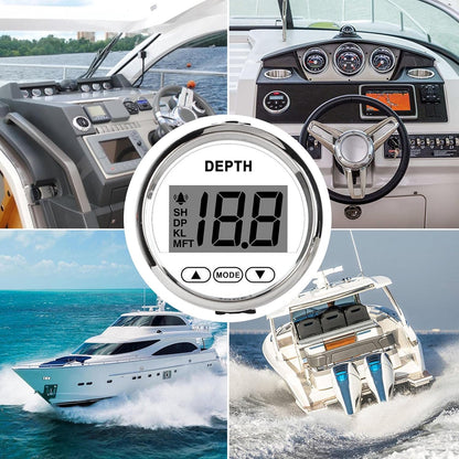 9‑32V Bootdieptemeter, Waterdichte Dash-dieptezoeker-transducer met Witte Achtergrondverlichting voor Jachtboten Boot/jacht onderdelen en accessoires